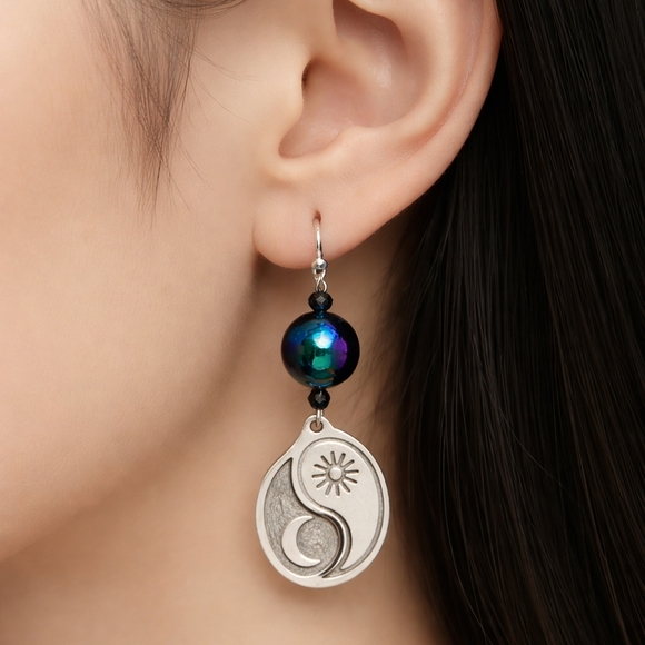 The Crystal Witch Goods Jewelry - Yin Yang Dangle Earrings With 925 Hypoallergenic Hooks. Medium Weight Charm